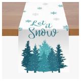 Buryeah 13 x 72 Inches Christmas Tree Snowflake Table Runner Let It Snow Kitchen Dining Table Decoration for Seasonal Winter Home Party Outdoor Indoor Dining Kitchen Decor
