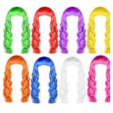 PLULON Colorful Wigs for Women, 8 Pieces Colorful Long Curly Wigs Neon Party Wigs Hair Wig Wavy Hair Wigs for Neon Bachelorette Party Accessories Halloween Costumes
