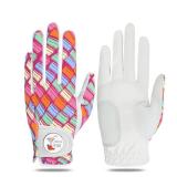 GKandi Women Golf Gloves Right Handed Golfer Left Hand Glove Grip Soft Breathable All Weather Printed Pattern 1 Pack with Ball Marker for Ladies Size S M L (Square, Medium)