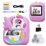 Kids Camera Instant Print, 12MP & 1080P Instant Camera for Kids with 32G Card & Print Paper, Selfie Digital Video for Toddler,Christmas Birthday Gifts for Girls Boy Age 3-12 (Purple)