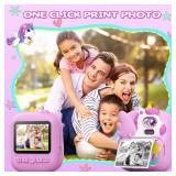 Kids Camera Instant Print, 12MP & 1080P Instant Camera for Kids with 32G Card & Print Paper, Selfie Digital Video for Toddler,Christmas Birthday Gifts for Girls Boy Age 3-12 (Purple)