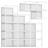 Pinkpum 15 Pack X-Large Shoe Storage Boxes Fit US Size 11, Shoe Organizer for Closet Clear Plastic Stackable Shoe Dispaly Case Holder Bins, Sneaker Storage for Sneakerheads White for Home and Family