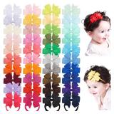 jollybows 40pcs Baby Girls Grosgrain Ribbon Hair Bows Headbands 3 Hair Band Hair Accessories for Infants Newborn Toddler