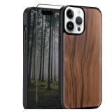 Amnirk Wood Case for iPhone 14 Pro - Real Natural Wood,- Slim Shockproof Hybrid Wooden Cover (Walnut, iPhone 14 Pro)