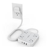 TESSAN Surge Protector Flat Extension Cord 5Ft, Flat Plug Power Strip with 4 Outlets 3 USB Ports (1 USB C), 900 Joules Protection, Multiple Wall Outlet Extender Suitable for Home Office Dorm, Grey