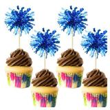 Gyufise 30Pcs Foil Firework Cupcake Toppers Happy Birthday Cake Toppers Sparkle Tinsel Flower Drink Stirrers Cocktail Food Fruit Toothpicks for Valentine