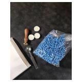 Bouiexye 500 Pcs Sky Blue Octagon Wax Seal Beads Kit with 4 Pcs Tea Candles 1 Pc Melting Spoon for DIY Crafts Letters Wedding Wine Bottle Sealing