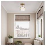 Bagood 8 Inch Mid Century Ceiling Light Modern Semi Flush Mount Ceiling Light Fixture Globe Ceiling Light Fixture with Milk Glass Shade Brass Finish for Kitchen Island Hallway Living Room (Bulb Incl.)
