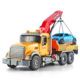Dwi Dowellin Kids Toys for 3 4 5 6 7 Years Old Boys, 15 Large Tow Truck Toy,Friction Powered Transport Truck Crane Toy with Lights and Sounds,with Roadster,Toddlers Gifts