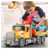 Dwi Dowellin Kids Toys for 3 4 5 6 7 Years Old Boys, 15 Large Tow Truck Toy,Friction Powered Transport Truck Crane Toy with Lights and Sounds,with Roadster,Toddlers Gifts