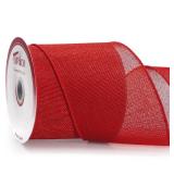 Traico 4 x 10 Yards Red Burlap Wired Ribbon for Christmas Tree Wedding Wreath Gift Wrapping Home Decor DIY Gift Wrapping