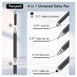 Penyeah Stylus Pen, 4 in 1 Disc Stylus Pens for Touch Screens, High Precision and Sensitivity Universal Capacitive Stylus, Stylist for Tablets,iPhone,iPad,Laptops with 4 Replacement Tips - Black