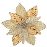 DILATATA 6pcs Glitter Christmas Flowers 12 Inch Large Velvet Poinsettia Artificial Christmas Flowers Velvet Poinsettia Floral Picks Stems for Xmas Tree Decorations Wreaths Garland Wedding - Champagne