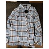 CHYRII Womens Button Down Flannel Shirts Long Sleeve Plaid Shacket Business Casual Blouse Topss Blue Haze-7123 XXL