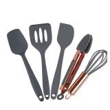 Collfa Rose Gold And Grey Mini Kitchen Utensil Small Five-Piece Set Tiny Silicone Kids Kitchen Tools Whisk Spatula Tongs Spoon And Slotted Spatula For Cooking(Kids Baking Supplies) Grey