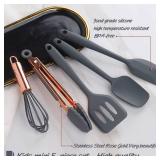 Collfa Rose Gold And Grey Mini Kitchen Utensil Small Five-Piece Set Tiny Silicone Kids Kitchen Tools Whisk Spatula Tongs Spoon And Slotted Spatula For Cooking(Kids Baking Supplies) Grey
