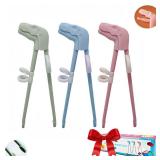 Training Chopsticks for Kids, Jawbush 3 Pairs Reusable Kids Chopsticks, Cute with Dinosaur Head, Non-slippery Indented Tips and Adjustable Finger Loops, Easy to Use and Clean, Dishwasher Safe