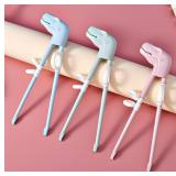 Training Chopsticks for Kids, Jawbush 3 Pairs Reusable Kids Chopsticks, Cute with Dinosaur Head, Non-slippery Indented Tips and Adjustable Finger Loops, Easy to Use and Clean, Dishwasher Safe