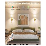 JOFIOS Battery Operated Wall Sconce Set of 2,Gold Wireless Wall Sconce with 5200mAh Dimmable Detachable Bulbs and Remote, 10 Colors Rechargeable Sconces Decor for Bedroom Living Room Hallway