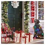 3-Piece Lighted Gift Boxes - Pre Lit Christmas Decoration with Ribbons for Indoor/Outdoor Use (8in) - Weather Resistant Yard Home Decor with Warm UL Lights