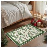 Artoid Mode Green Pine Tree House Christmas Door Mat, Winter Home Decor Low-Profile Non-Slip Washable Throw Rug for Kitchen Entryway Front Door Bedroom Bathroom 2x3 Feet