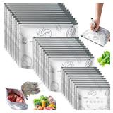 30Pcs Reusable Aluminum Foil Sealable Storage Bags, New Resealable Vacuum Zipper Pouches for Food, Thicken Stand Up Foil Sealable Bags with Label and Zip Lock for Vegetable Fruit Meat (3 Size)