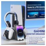 KDD Dual Controller Holder with Headphone Stand - Multi-Functional Desk Storage Box with Phone Holder - Universal Controller Stand with Desktop Organizer for Remote Control Pen Accessories(Black)