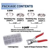 800PCS/200SET Silver Metal Snap Button Kit with Fastener Pliers, 9.5mm Snap Fasteners Kit for Clothing & DIY Crafts, Metal Snaps Press Tool Set for Sewing (800PCS/200SET-SLIVER)