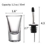 Tebery 28 Pack Shot Glass Bulk Heavy Base, 1.2 Oz Tequila Glass Set with 2 Bottle Pourer, Clear Small Whiskey Shot Glass Cups for Vodka, Liquors, Cocktail, Espressos, Bar