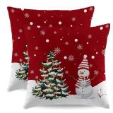 Wsunsal Red Christmas Pillow Covers 24x24 Set of 2 Farmhouse Snowman Snowflake Xmas Tree Decorative Pillowcase Winter Holiday Square Linen Cushion Covers for Home Bed Couch Sofa Outdoor Decor