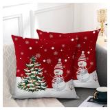 Wsunsal Red Christmas Pillow Covers 24x24 Set of 2 Farmhouse Snowman Snowflake Xmas Tree Decorative Pillowcase Winter Holiday Square Linen Cushion Covers for Home Bed Couch Sofa Outdoor Decor