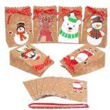 FINGOOO 24 Christmas Kraft Gift Bags,Mini 5x3x7 Inch Holiday Treat Bags Xmas Paper Goody Bags with Ribbon for Christmas Party Supplies (6 Designs)