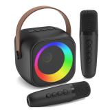 Jeefu Mini Karaoke Machine, Portable Bluetooth Karaoke Speaker with 2 Wireless Microphones, Singing Machine with Party Lights for Kids and Adults, Birthday Gifts for Girls Boys Family Home Party