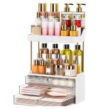 caktraie 12.2W Makeup Organizer Drawers - 5 Tiers Bathroom Counter Organizer, Cosmetic Storage Drawer for Dresser Countertop and Bathroom Vanity for Large Skincare, Perfume, Clear