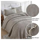 HORIMOTE HOME Beige Ruffled Quilt Queen Size, Stone-Washed Microfiber Lightweight Crinkled Farmhouse Rustic Shabby Chic Bedding Set, 3 Pieces Reversible Bedspread with Pillow Shams for All Season