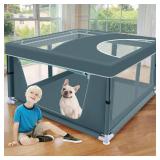 XVISHX 42x42 Inch Puppy Playpen with Cover, Dog Playpen for Puppies or Small Dogs, Pet Playpen for Indoor & Outdoor, Sturdy DogPen with Thickened Fabric, High-Strength Nylon Wire Mesh, Bluish Green