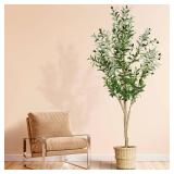 6ft Faux Olive Tree, Artificial Olive Tree Indoor, High Imitation Silk Plant Fake Olive Tree with Realistic Leaves and Fruits, Suitable for Home Living Room Office Decoration