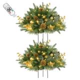 2 Pack 24 Inch Lighted Outdoor Christmas Tree with Dual Color LED Lights, Remote Control Battery Operated Pre-lit Pathway Urn Filler, Christmas Porch Decorations for Home, Porch & Yard