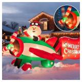 10.5 FT Animated Christmas Inflatables Santa Claus on Airplane, Santa Claus on Helicopter with Merry Christmas Banner, Xmas Blow Ups Outdoor Decorations for Yard Garden Lawn Holiday Home Party Decor