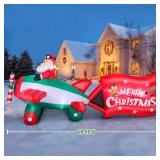 10.5 FT Animated Christmas Inflatables Santa Claus on Airplane, Santa Claus on Helicopter with Merry Christmas Banner, Xmas Blow Ups Outdoor Decorations for Yard Garden Lawn Holiday Home Party Decor