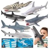 6 Pack Large Size Shark Toys(15-16 Inch) with Educational Booklet, Soft Plastic Figurines, Party Decoration, Under The Sea Creature Toy, Ocean Animal Figure for Kid Boy Girl Toddler, Cake Toppers