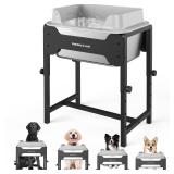 4-Height Adjustable Elevated Dog Water Bowl with Splash Guard, 2.5 Gallon No-Spill Large Capacity Raised Dog Water Bowl for Large & Medium Dogs, Non-Slip Stainless Steel Stand & Easy to Clean