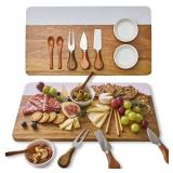 Marble Acacia Charcuterie Board Set Premium Design (Not Bamboo), Cheese Platter & Serving Tray for Meat and Cheese, Elegant Housewarming Gift for New Home, Wedding & Bridal Shower Gifts for Wo