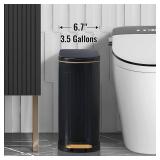 SYNCVIBE Slim Bathroom Trash Can with Lid Stainless Steel Garbage Can Soft Close Step Trash Bin with Removable Inner Bucket for Bedroom, Office, Kitchen (Matt Black, 3.5 Gallons)