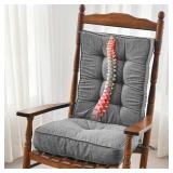 SUNROX Memory Foam Non Slip Rocking Chair Cushion, FadeShield Water Resistant Thicken Durable Tufted Pads, Set of Seat & Back Cushion with Ties for Indoor/Outdoor Rocker, 2 Piece, Heather Charcoal