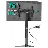 WALI Floor TV Stand with Power Outlet, Tall TV Stand Mount for 32-75 inch TV up to 110 lbs, Swivel and Height Adjustable TV Stands with Wood Base for Bedroom, Office(TVDVD-7P), Black