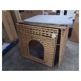 Cat Litter Box Enclosure Furniture, Hidden Litter Box with Mat and Fence, Handwoven Rattan Cat House with Two S-Shaped Hooks for Living Room, Bedroom, 18.5 x 20.5 x 19.1 Inches (Natural)