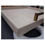 Large Ottoman Tray for Coffee Table,Square Shagreen Leather Decorative Tray with Gold Handles for Living Room Decor