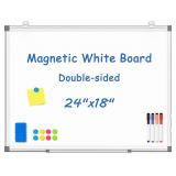 WALGLASS Double-Sided White Board, 24" x 18" Dry Erase Board Magnetic Whiteboard for Wall, Hanging Mounted Whiteboard Silver Aluminium Frame for Home, School, Office, Kitchen