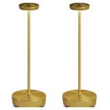 2 Pack Rechargeable Cordless Table Lamps, 5000mAh LED Portable Table Light with 3 Color Stepless Dimming, Battery Powered Waterproof Table Lamp for Outdoor/Restaurant/Home/Dinner (Brushed Gold)